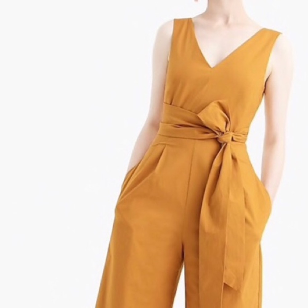 JCrew warm caramel wrap tie jumpsuit